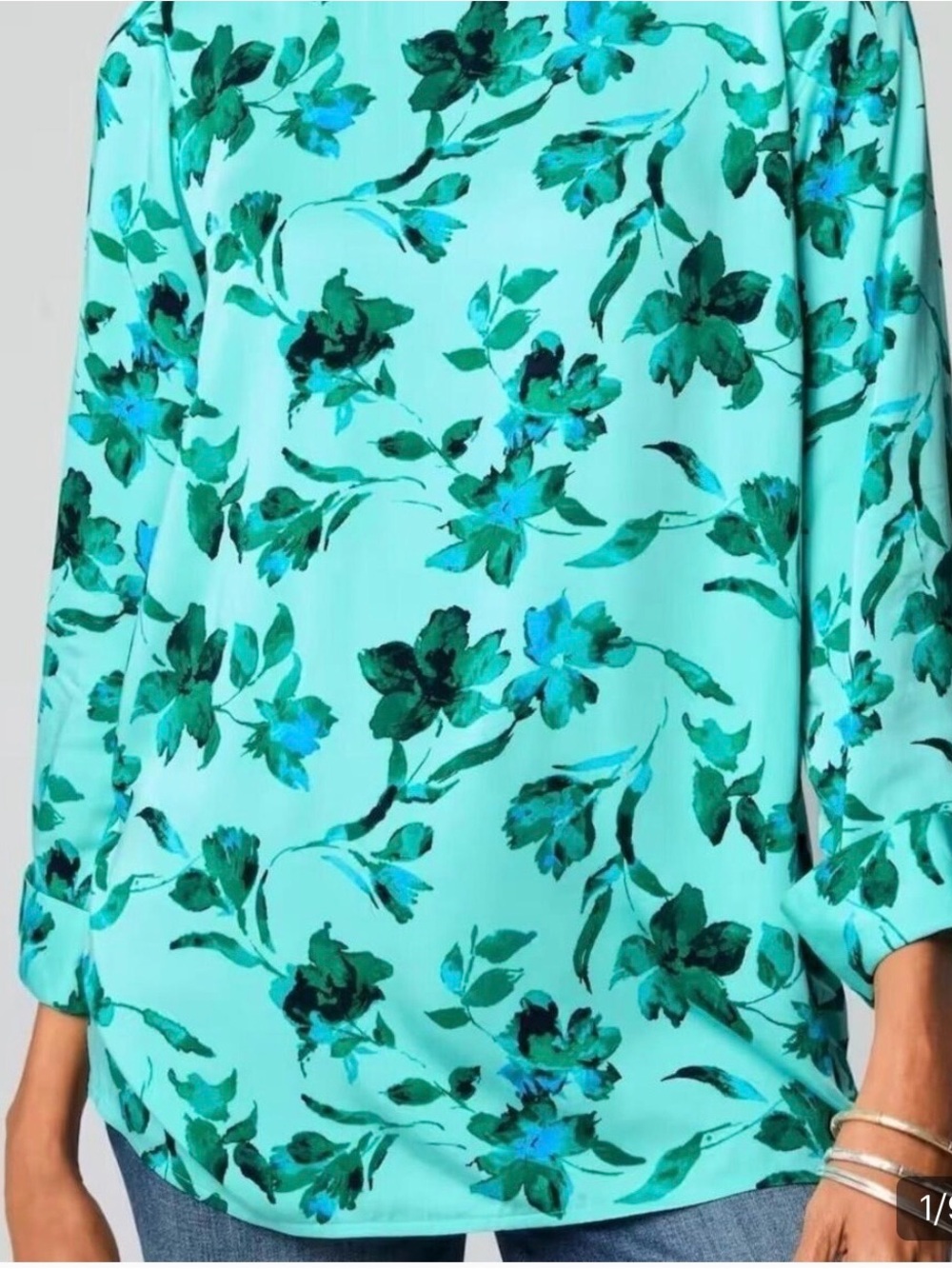 J. Jill Green Floral Blouse size Petite Small